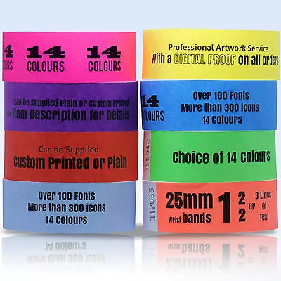 £64.99 • Buy Plain & Custom Printed Tyvek Wristbands: 25mm - Parties & Identification