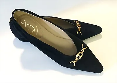 Sam Edelman Jenica Flats Pointed Toe Black Suede Size 7 Gold Details  • $65