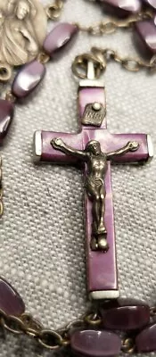 Vintage Rosary Purple Mother Of Pearl Beads G69 • $59.99