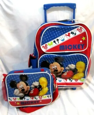 Mickey Mouse Lying Down 16  Redwhite&blue Rolling Backpack& 9.5  Lunchbox-new! • $279.99