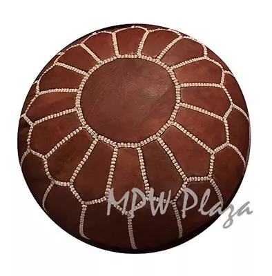 MPW Plaza Mini Pouf Brown Moroccan Leather Footrest • $272.07