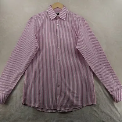 Hugo Boss Men Size 15.5-34/35 Pink Striped Sharp Fit Long Sleeve Dress Shirt • $29.99