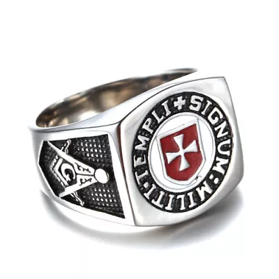 Men's Cross Knights Templar Ring Eagle Masonic Ring Stainless Steel Size 7-15 • $12.98