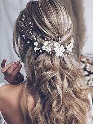 Flower Bride Wedding Hair Vine Silver Pearl Hair Accessories Bridal • £18.50