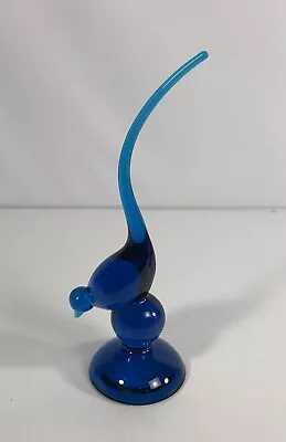 Viking Glass Blue Bluenique Long Tail Bird No Chips No Cracks No Repairs • $89.99