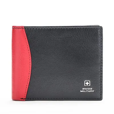 Swiss Military JASPEL Over Flap Genuine Leather Wallet For Men Black/RED • $54.40