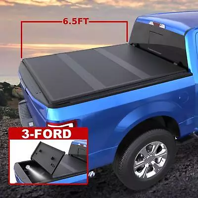 TRI-Fold 6.5FT Bed Hard Fiberglass Truck Tonneau Cover For 2015-2024 Ford F-150 • $403.96