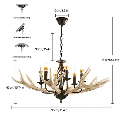 Rustic Pendant 6-Lights Deer Horn Antler Chandelier Light Ceiling Lamp Fixture • $142
