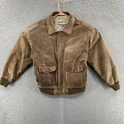 VINTAGE Savage Jacket Men Extra Large Brown Leather Map Lined Bomber 90s • $39.99