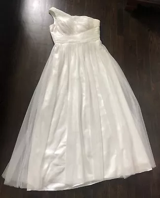 Wedding Dress Empire Cream Sleeveless One Shoulder Ruched Layered Tulle Size 12? • $75