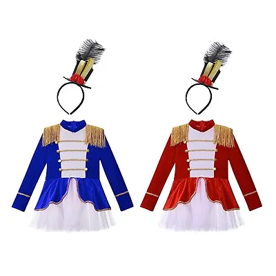 Kids Girls Tutu Leotard Carnival Circus Majorette Dress Feather Ringmaster Set • $16.55