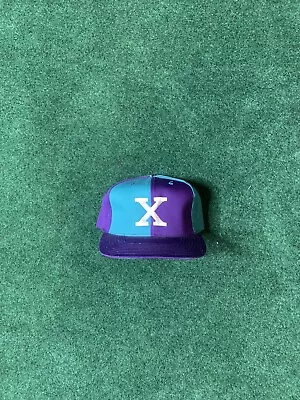 Vintage Malcolm X Snapback Hat Pinwheel Colorblock Cross Colors Purple Teal • $120