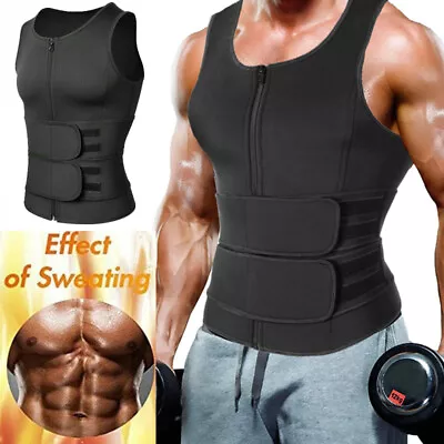 Men Sauna Sweat Vest Waist Trainer Fat Burner Body Shaper Compression Belly Belt • £20.99