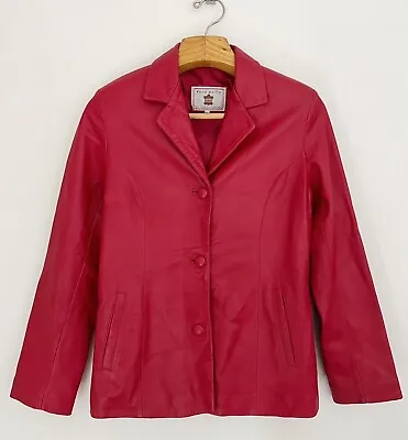 Vintage VERA PELLE Leather Jacket Women Sz 44 Red Button-Up Lined Collared • $23.74