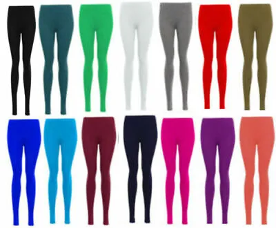 Womens PLAIN COTTON FULL LENGTH LEGGINGS BLACK +COLOURS  • £4.59