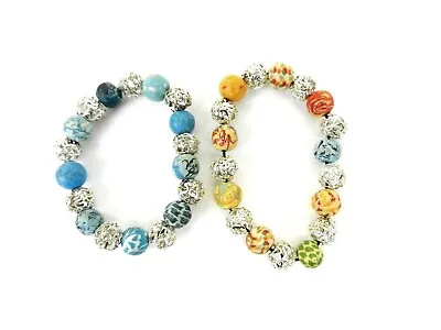 2 Viva Beads Bracelets Blue Yellow W/Silver Tone Metal Mesh Beads T27D • $17.95