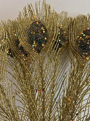 Lot 11 Vintage Christmas Floral Peacock Feathers Stems Picks 21” Gold • $39.99