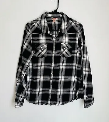 Mossimo Women’s XXL Flannel Shirt Black White Plaid Pearl Snap Long Sleeve • $18