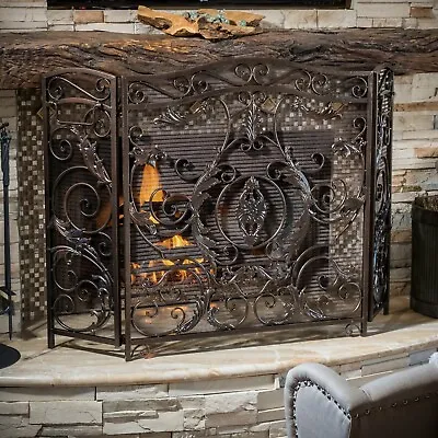 Waterbury Traditional Iron Fireplace Screen Gold On Black • $206.41