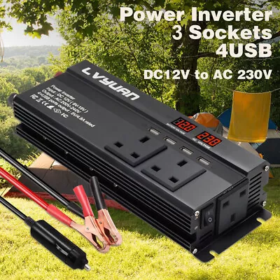 £59.99 • Buy 2000W Peak Caravan Converter Power Inverter DC 12V To AC 230V 240V 4 USB Black