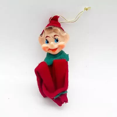 Vintage Knee Hugger Pixie Elf Felt Christmas Red Ornament • $19.99