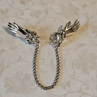 Vintage Lady's Glove Hand Shaped Sweater Guard Clips Chain Pair • $14