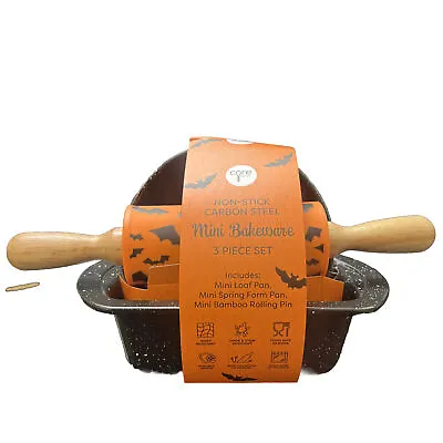 Core Kitchen Mini Bakeware Set 3Pcs Halloween OrangeSetNon Stick Spooky Bat RARE • $12.99