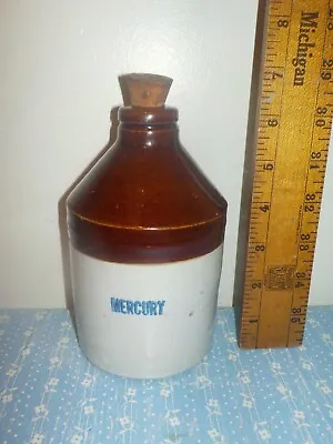 Antique 6  Mercury Stoneware Jug Crock Dental Medicine Bottle Empty #10 • $20