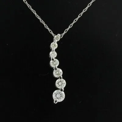 Estate 0.60Ct Round Natural Diamond 14K White Gold Journey Pendant With Chain • $841.74