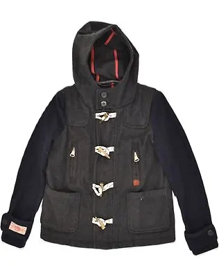 SUPERDRY Mens Hooded Duffle Jacket UK 36 Small Grey Colourblock Wool TE04 • $28.52