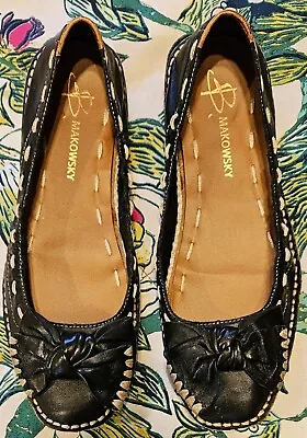 B Makowsky Black Leather Ballet Flats Shoes Women's Size 7 1/2 M • $29.95