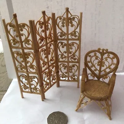 Vintage Cane Dolls House Furniture Chair And Folding Screen • $135