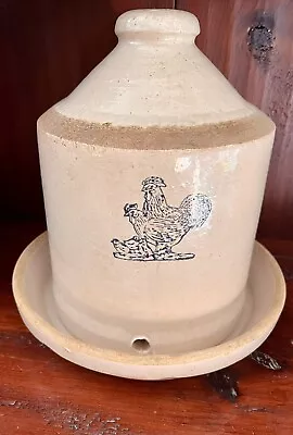 Vintage Stoneware Pottery Chicken Waterer & Feeder Matching Base. Made In USA • $85