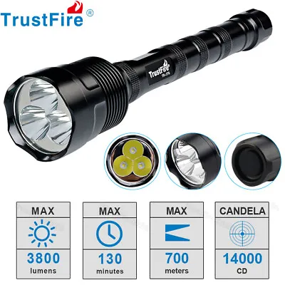 TrustFire 3T6 3800 Lumens Large LED Tactical Flashlight Hunting Torch W/ 5 Modes • $32.99