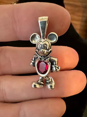 Disney Sterling Silver MICKEY MOUSE January Birthstone Faux Garnet Pendant Charm • $65