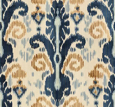 Lee Jofa Epingle Ikat Uphol Fabric - Pardah Velvet / Blue 1.25 Yds 2009118.504 • $312.50
