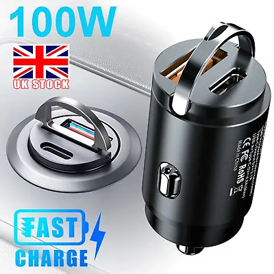  Mini Dual USB Type-C PD Car Phone Charger 100W Fast Charge Adapter • £5.95