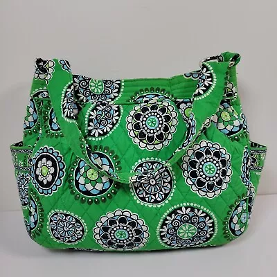 Vera Bradley Cupcake Green Purse Tote Bag Floral Side Pockets Magnetic Closure • $24.99