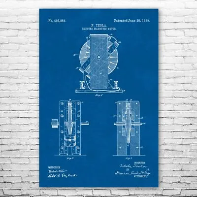 Nikola Tesla Magentic Motor Patent Poster Print 12 SIZES Motor Design • $12.95