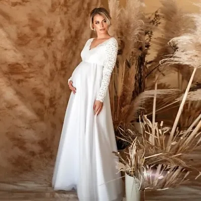 2023 Lace  Maternity Dresses For Baby Shower Sexy Pregnancy Maxi Gown Pregnant • £57.27