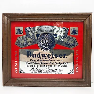 Vintage Budweiser Anheuser Busch Mirror Framed Pub Sign Man Cave Bar Decor 1970s • $101