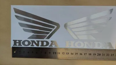 Honda Wings Brushed Chrome Stickers Set Of 2 Self Adhesive. Motorcycle Quad Etc • £4.30