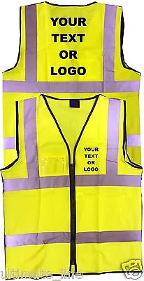 PERSONALISED Printed HI VIS ZIPPED & ID SAFETY VEST WAISTCOAT Printed  Yellow • £13.96