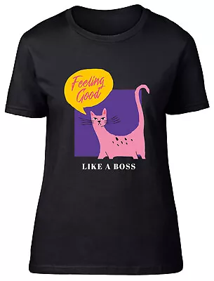 Funny Cat Womens T-Shirt Feeling Good Like A Boss Ladies Gift Tee • £8.99