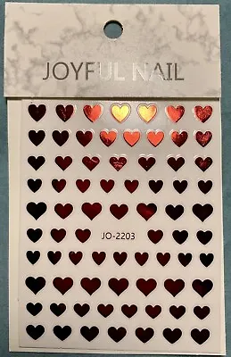 Nail Stickers Art Decal DIY Design 3D Waterproof Red Metallic Hearts JO-2203 • $2.49