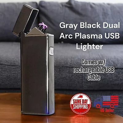 USB Black Gray Lighter Dual Arc Plasma Flame Windproof Metallic Lightweight  • $8.49