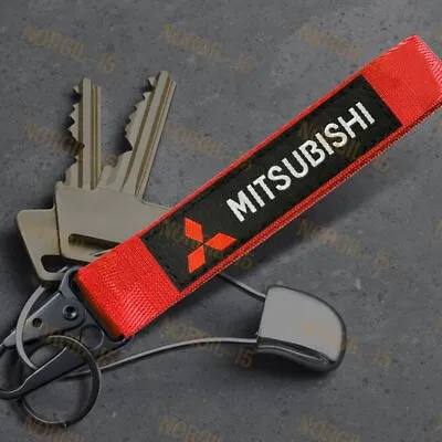 MITSUBISHI RED Racing Keychain Metal Backpack Key Ring Hook Strap Lanyard Nylon • $6.44