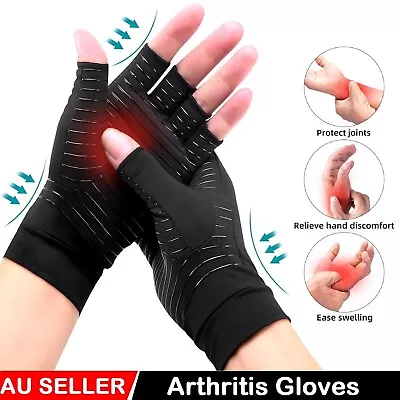 Copper Compression Arthritis Gloves Brace Fingerless Glove Joint Pain Women Men • $13.99