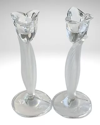 Mikasa Tulip Candlestick Candle Holders Crystal Frosted Spring Aria 2pc Germany • $24.97