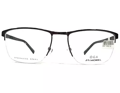 OGA Morel Eyeglasses Frames 10089O GN10 Black Grey Square Half Rim 57-19-145 • $54.28